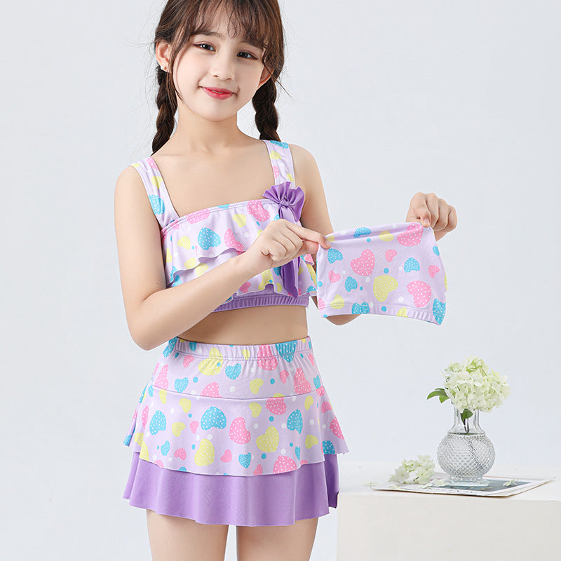 Sellado de la niña con capucha dividida al por mayor Set de dos piezas Big Kids Swimwear